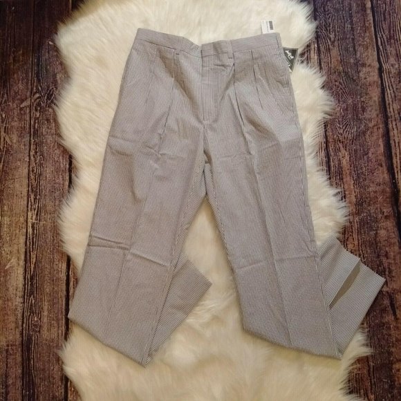 Charleston Khakis Rutledge Pleated Blue White Seersucker Pants Mens 38 R Raw Hem